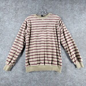 Vintage 80s Mervyn's Pullover Sweatshirt Mens S Beige Maroon Striped Crewneck